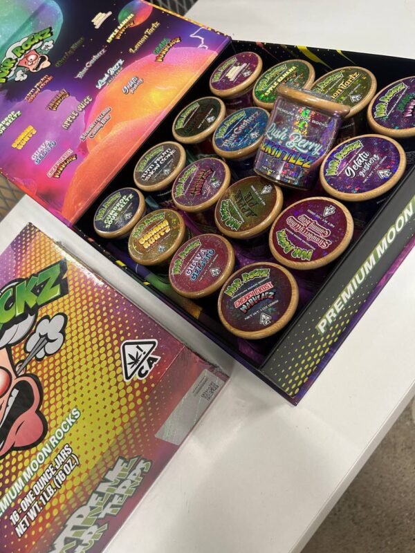 Step into a new dimension of potency and flavor with Warheadz Moon Rocks – the ultimate cannabis experience for connoisseurs and high-end retailers alike. This master case includes 16 individual 1-ounce jars, each packed with top-shelf moon rocks that deliver unmatched quality, strength, and aroma.